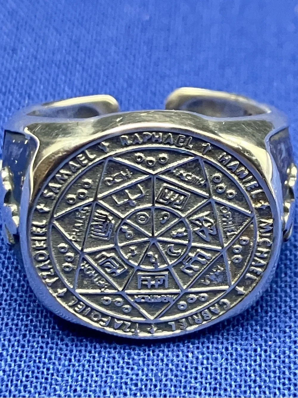 Sterling Silver Seal of the Seven Archangels Signet Ring - Silver